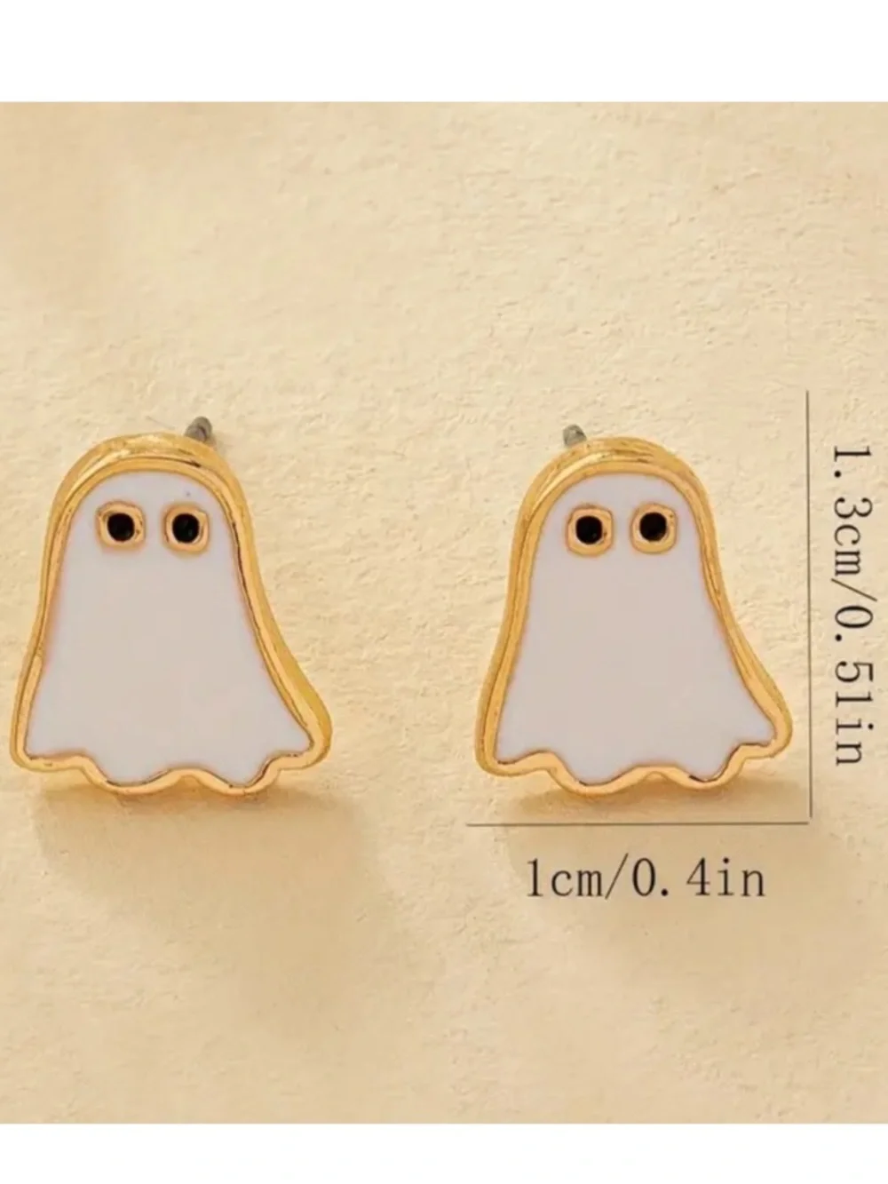 Cute Ghost Enamel Stud Earrings - White & Gold - Picture 4 of 4